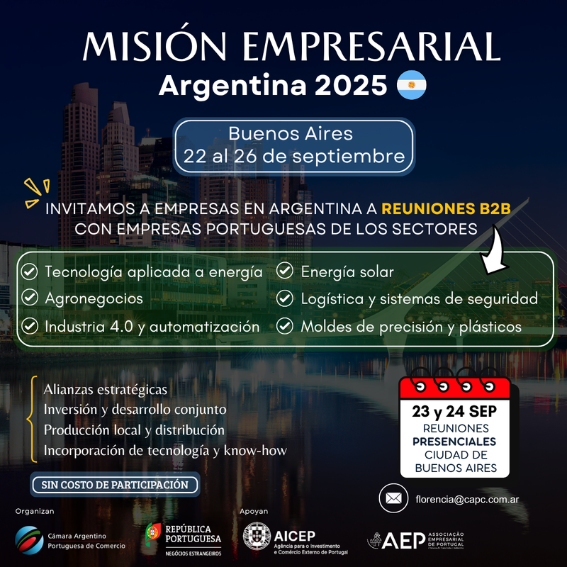 Cámara Argentino Portuguesa invitan a empresas en Argentina a participar de reuniones B2B